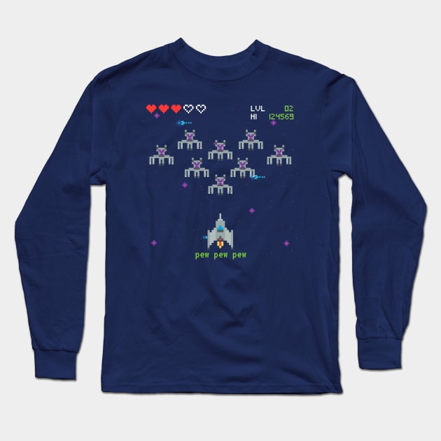 Retro Space Arcade Video Game Long Sleeve T-Shirt by AlondraHanley
